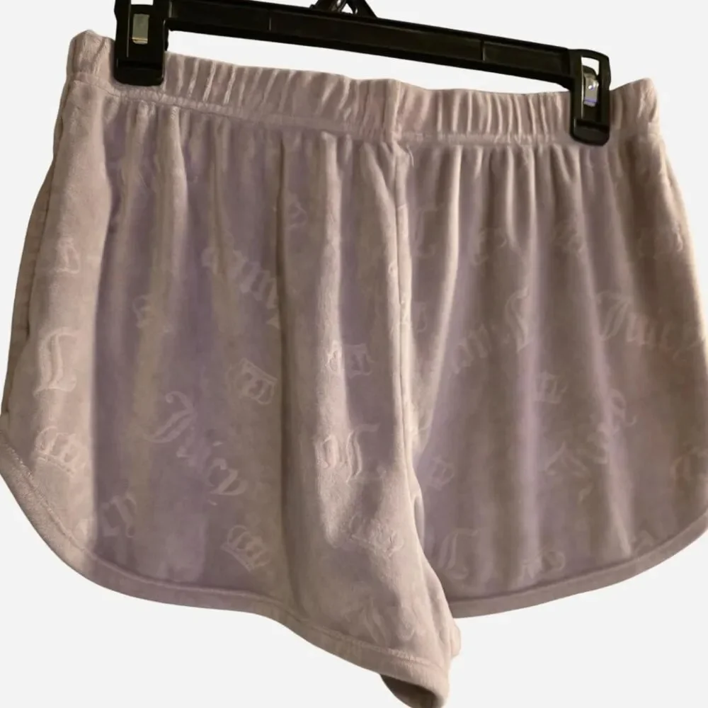 ​Juicy Couture Velour Sleep Shorts Lavender Lilac Embossed Crown Logo Y2K Lounge